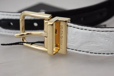 Dolce & Gabbana White Black Patchwork Gold Metal Buckle Belt In Black/white