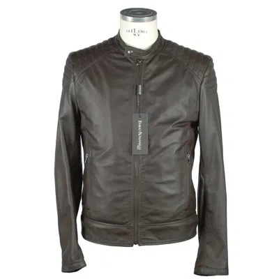 Emilio Romanelli Elegant Brown Leather Zip Jacket In Brown