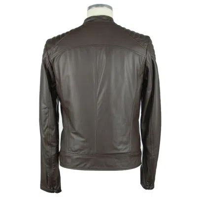 Emilio Romanelli Elegant Brown Leather Zip Jacket In Brown