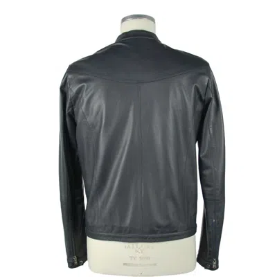 Emilio Romanelli Elegant Brown Leather Zip Jacket In Blue