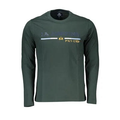 La Martina Elegant Green Embroidered Crew Neck Cotton Tee In Green