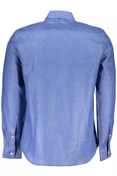North Sails Blue Linen Men Shirt In Blue