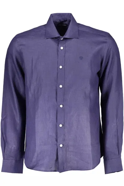 North Sails Blue Linen Men Shirt In Blue