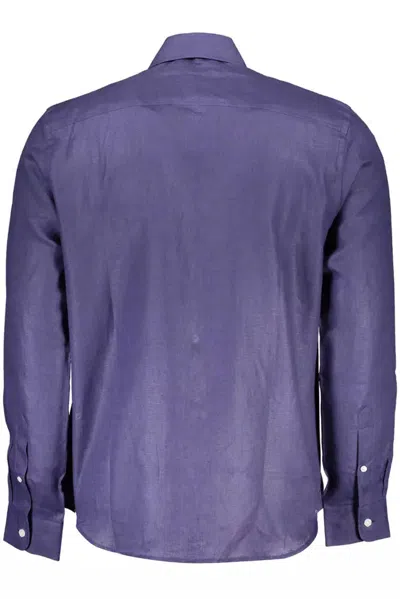 North Sails Blue Linen Men Shirt In Blue