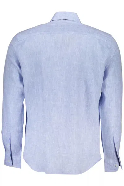North Sails Light Blue Linen Men Shirt In Blue
