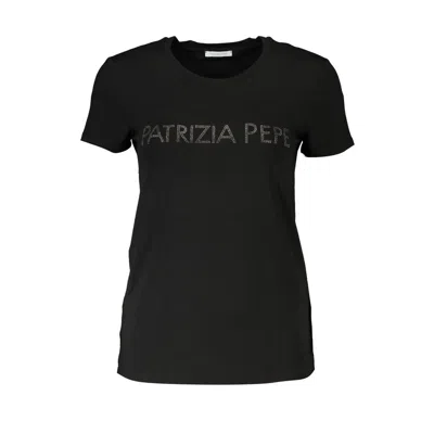 Shop Patrizia Pepe Chic Rhinestone Crew Neck Women's Tee In Black