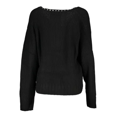 Patrizia Pepe Elegant Long Sleeved V-neck Sweater With Chic Details In Black