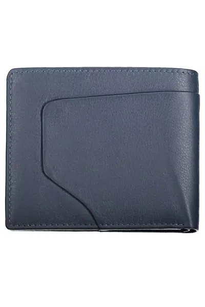 Piquadro Sleek Dual-compartment Leather Wallet With Rfid Block In Blue