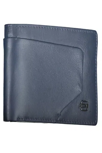 Piquadro Sleek Dual-compartment Leather Wallet With Rfid Block In Blue