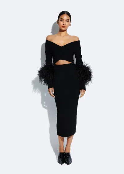 Lapointe Matte Viscose Cross Front Dress With Feathers In Black