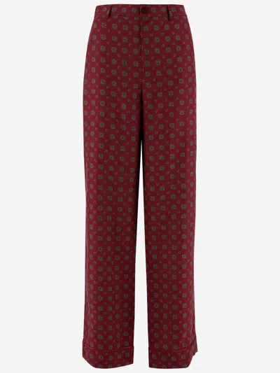 Moschino Pantalone In Seta Stampata Donna In Burgundy