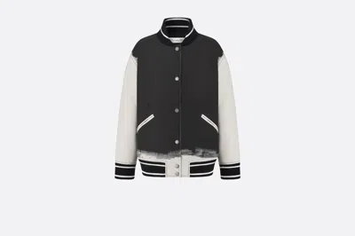 Dior Bomber Jacket In Black And White Technical Taffeta Jacquard With New York Motif