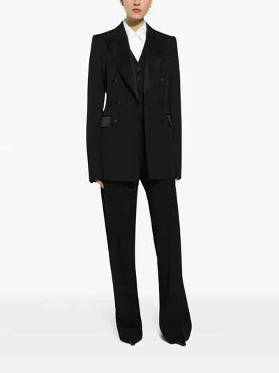 Dolce & Gabbana Double-breasted Wool Blend Blazer With Satin Detailing