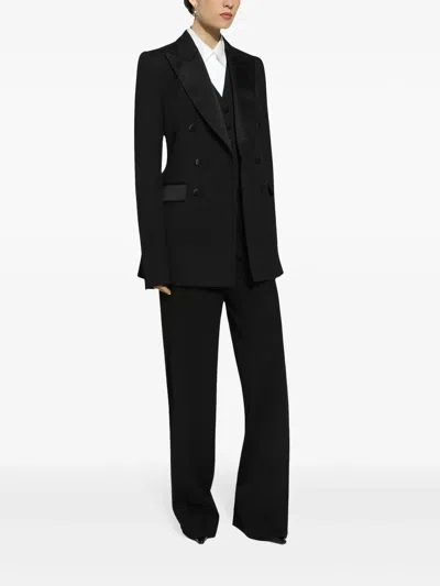 Dolce & Gabbana Double-breasted Wool Blend Blazer With Satin Detailing