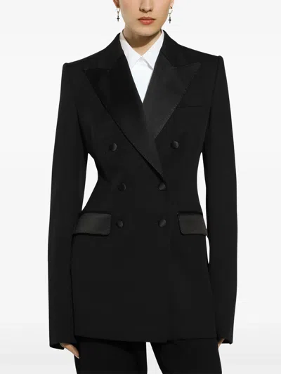 Dolce & Gabbana Double-breasted Wool Blend Blazer With Satin Detailing