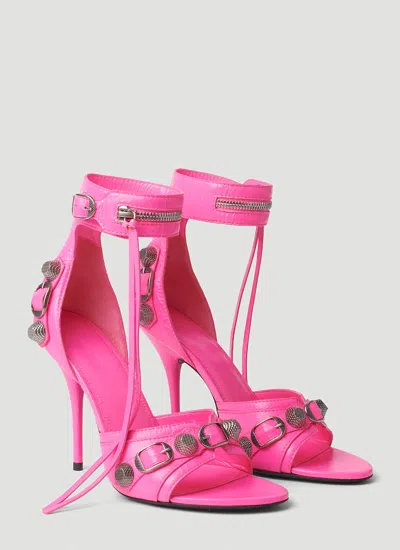 Balenciaga Cagole Fucsia Sandals With Studs And Buckles In Leather Woman In Pink