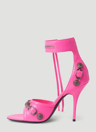 Balenciaga Cagole Fucsia Sandals With Studs And Buckles In Leather Woman In Pink