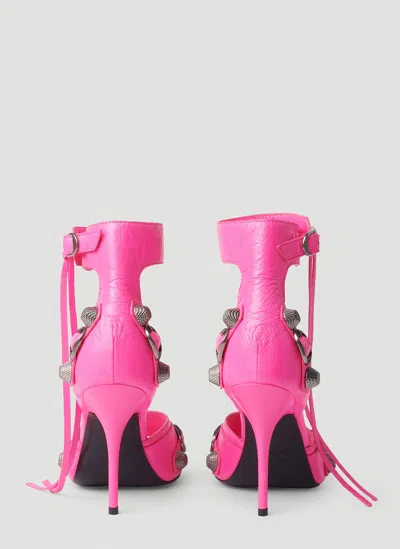 Balenciaga Cagole Fucsia Sandals With Studs And Buckles In Leather Woman In Pink