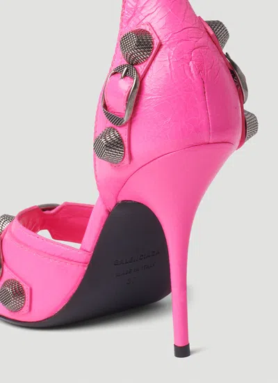 Balenciaga Cagole Fucsia Sandals With Studs And Buckles In Leather Woman In Pink