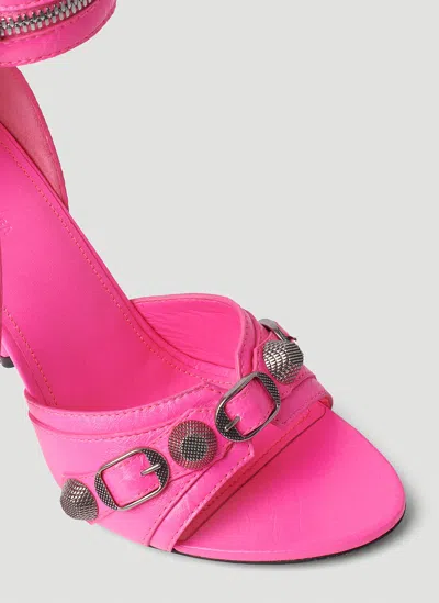 Balenciaga Cagole Fucsia Sandals With Studs And Buckles In Leather Woman In Pink