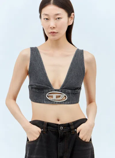 Diesel Women De-ellys-s Denim Crop Top In Gray