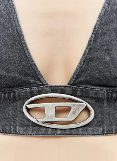 Diesel Women De-ellys-s Denim Crop Top In Gray