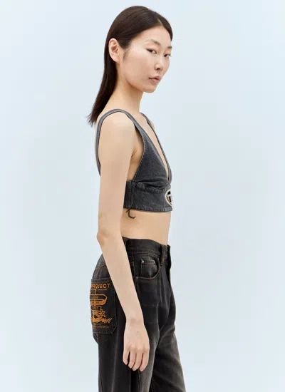 Diesel Women De-ellys-s Denim Crop Top In Gray
