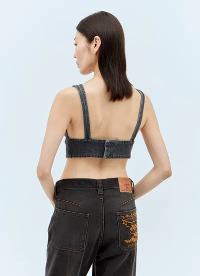 Diesel Women De-ellys-s Denim Crop Top In Gray