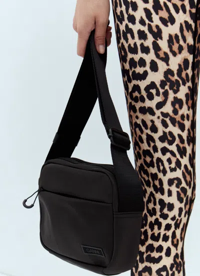 Ganni Small Recycled Tech Shoulder Bag In Black