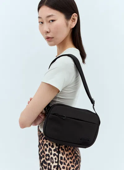 Ganni Small Recycled Tech Shoulder Bag In Black