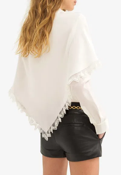 Chloé Lace-trimmed Draped Layered Silk-crepe De Chine Shirt In White