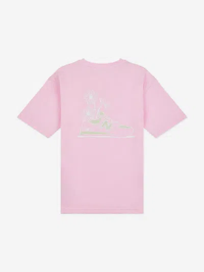 New Balance Girls Floral Trainers Back Graphics T-shirt In Pink