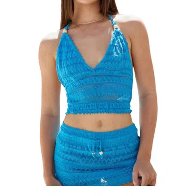 Blanco By Nature Cosmic Crochet Halter Top In Ocean Blue In Blue