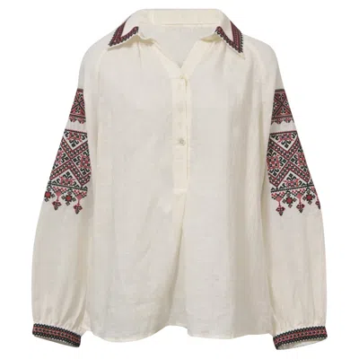 Nili Lotan Jill Embroidered Blouse In Cream White Linen In White