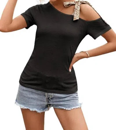 Lily Clothing Off The Shoulder Leopard Strap Top In Black In Black