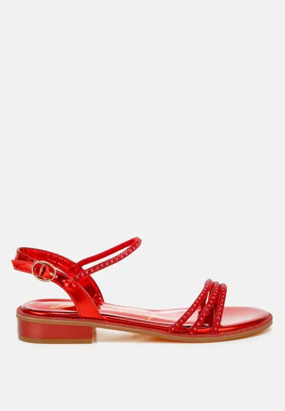 London Rag Nobbity Rhinestone Pearl Detail Flat Sandals In Red