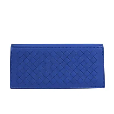 Bottega Veneta Men's Intercciaco Blue Leather Woven Long Bifold Wallet 390878 4315 In Blue
