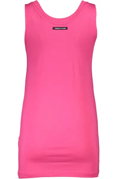 Cavalli Class Chic Pink Printed Tank Top With Logo In Pink