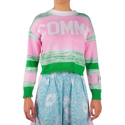 Comme Des Fuckdown Pink Viscose Blend Crewneck Statement Women's Sweater In Pink