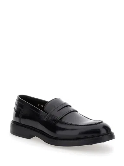 Shop Doucal's 'adler' Black Slip-on Loafers In Smooth Leather Man