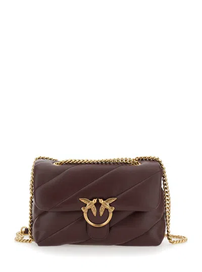 Shop Pinko 'love Classic Puff' Brown Shoulder Bag With Diagonal Maxi Quilting In Leather Woman