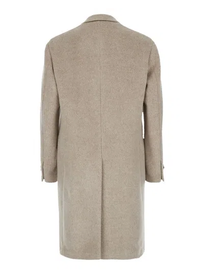 Shop Lardini Beige Single-breasted Coat With Notched Revers In Alpaca Blend Man