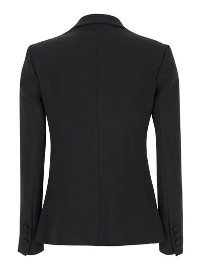 Plain Black Double-breasted Jacket With Peak Revers In Black