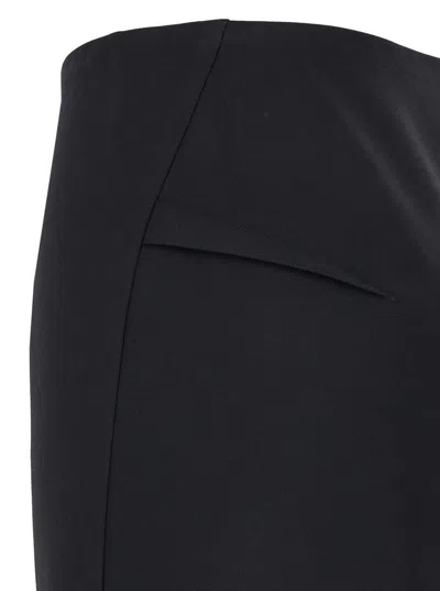 Versace Black Midi Skirt With Side Slit In Stretch Wool Woman In Black