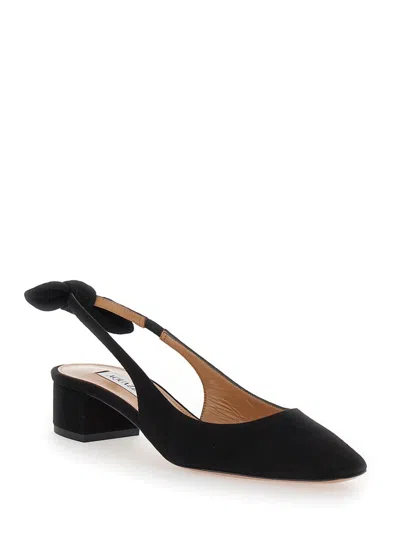 Shop Aquazzura Black Slingback With Bow Detail In Suede Woman