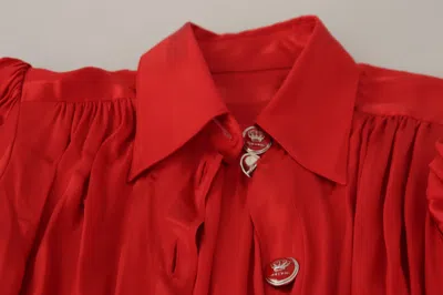 Dolce & Gabbana Red Satin Silk Button Down Belted Midi Dress In Red