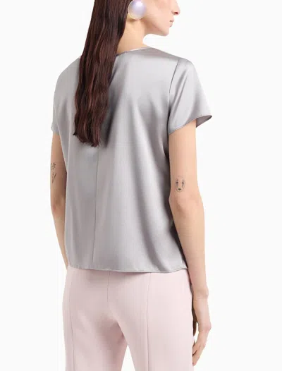 Emporio Armani Satin Stretch Silk T-shirt In Beige