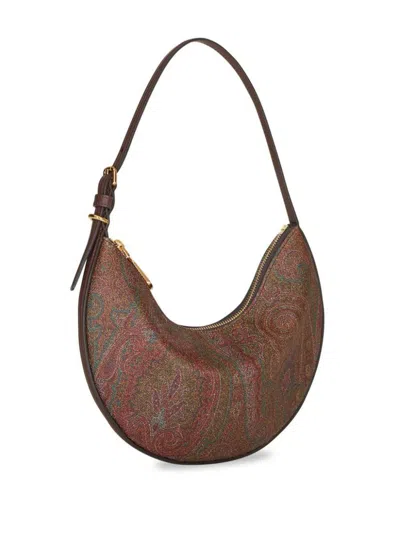 Etro Hobo M Brown Paisley Fabric Shoulder Bag