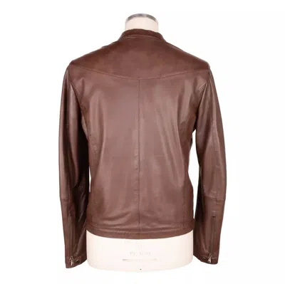 Emilio Romanelli Elegant Brown Leather Jacket With Snap Collar In Brown