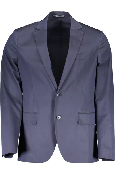 Gant Blue Cotton Men Jacket In Blue